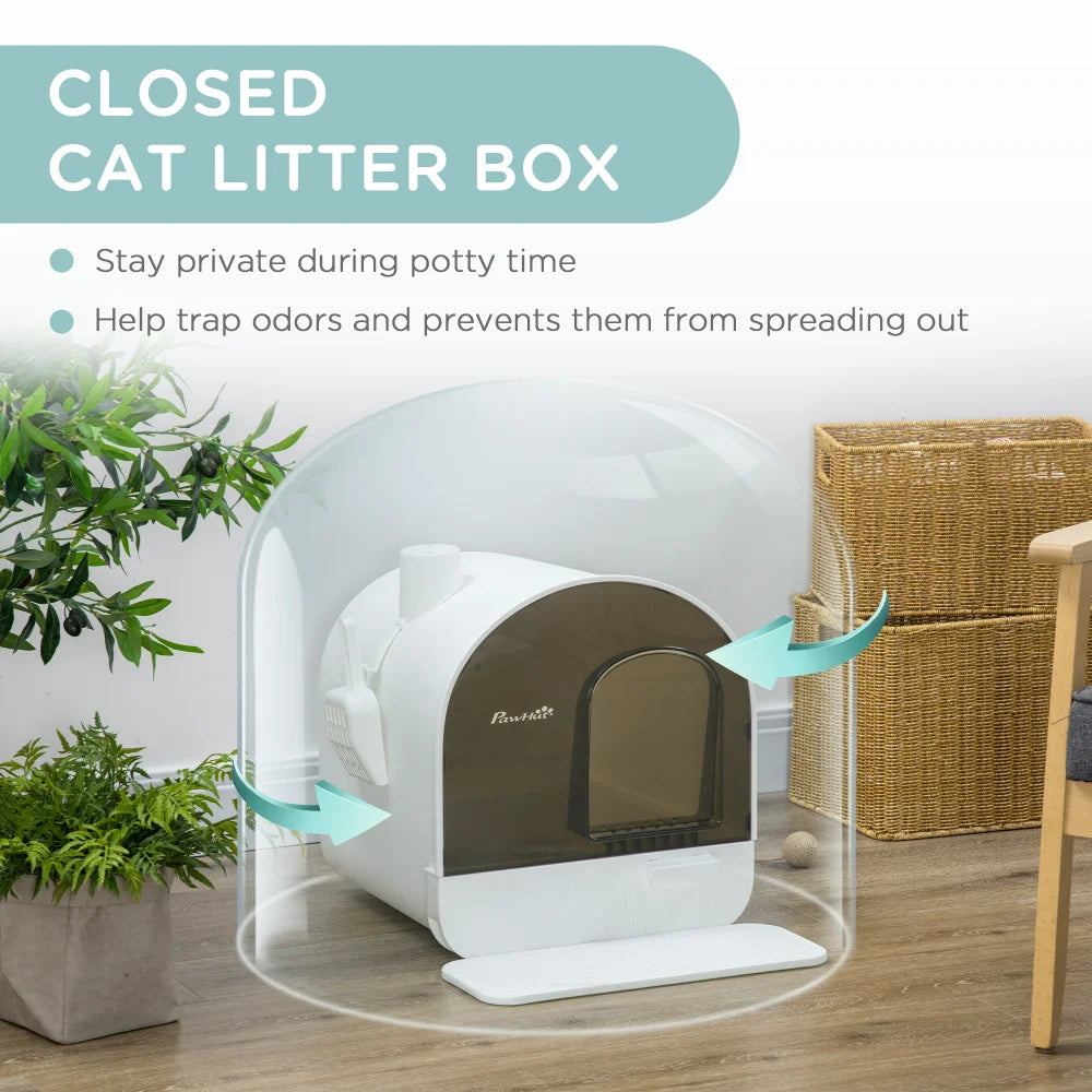 PawHut 17" x 17" x 18.5" White Covered Cat Litter Box with Lid, Tray, Scoop and Filter for Indoor Cats