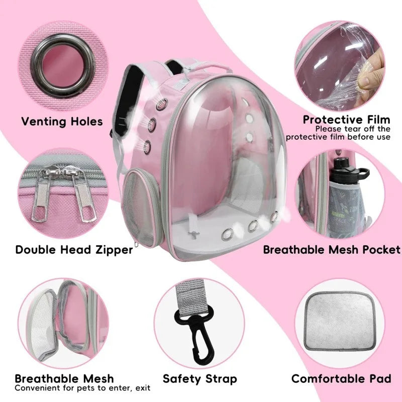 Pink Expandable Pet Backpack Carrier for Cats & Dogs