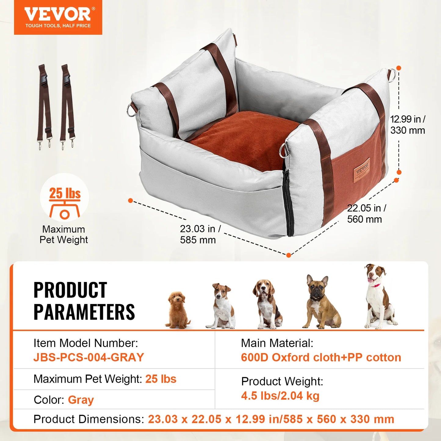 Waterproof Dog Car Booster Seat with Safety Leash