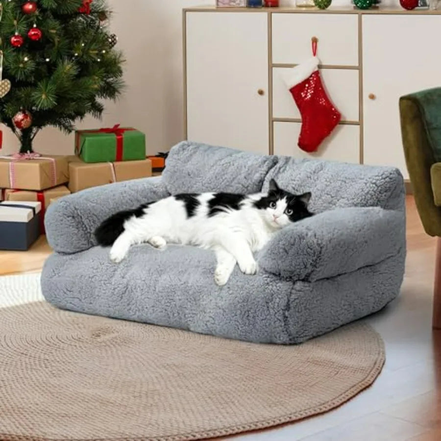 Large Cat Beds for Indoor Cats, Dog Couch Bed, Cute Cat Couch Sofas for Less 20lbs Kitten Puppy, Small Dog Sofas and Chairs wit