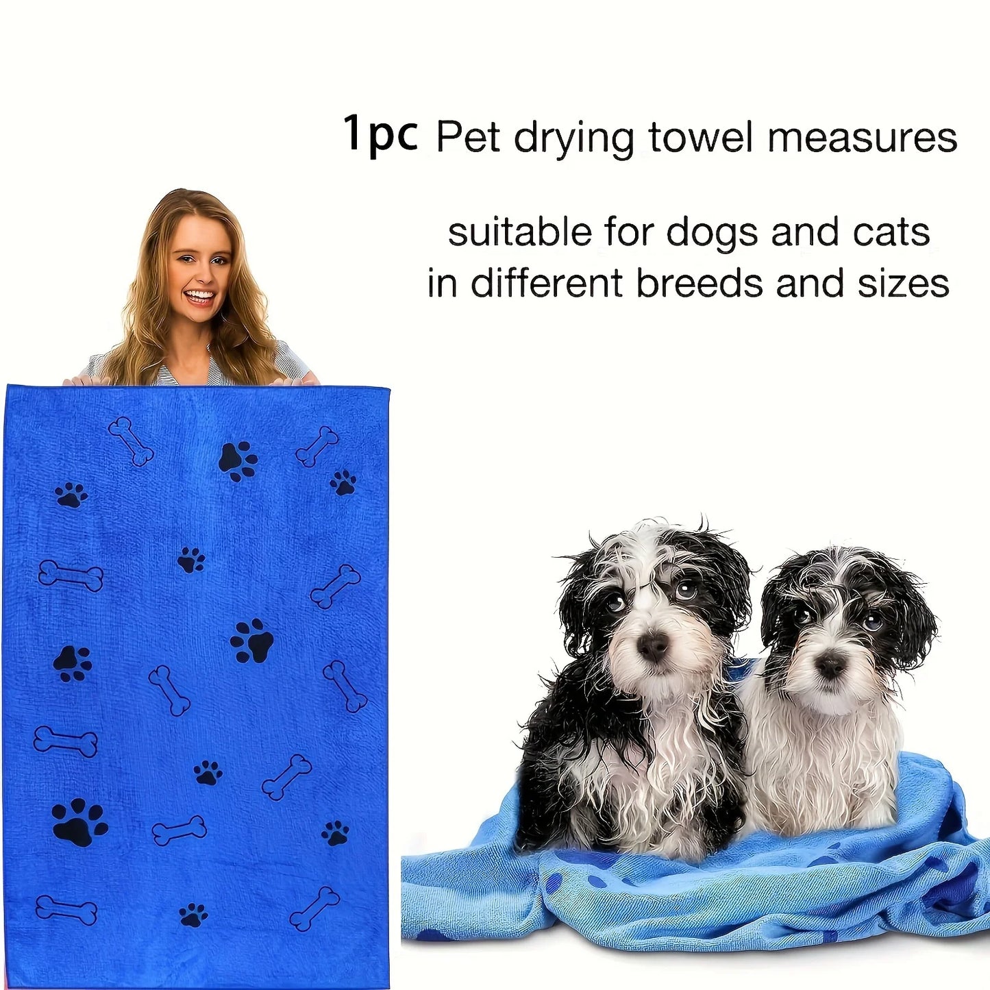 Single microfiber pet towel with powerful water absorption and quick-drying feature. Suitable for drying dogs after bathing, it can also be used as car wiping cloth, practical multi-functional daily pet supply.