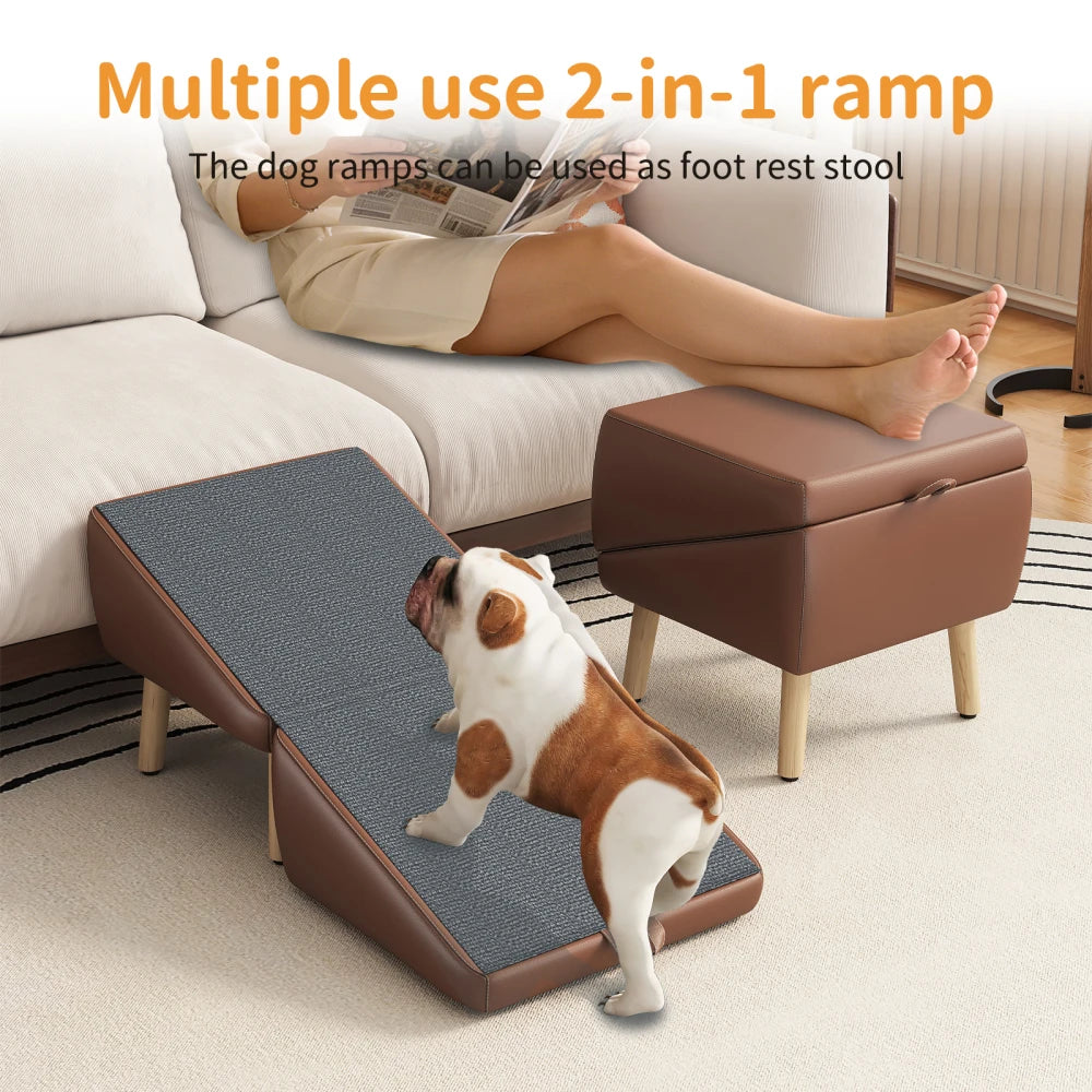 Dog Stairs for Small Dogs and Cats, Dog Ramp for Couch and Bed, Foldable 2-in-1 Wooden Pet Steps for Puppy, Split Ottoman Design