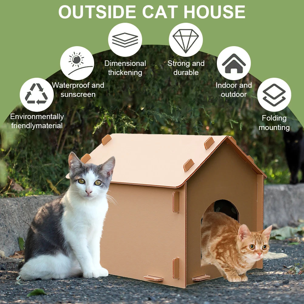 Stray Cats House Waterproof Warm Cat Shelter Foldable Cat Outdoor House Collapsible Insulated Pet House for Indoor Outdoor Use