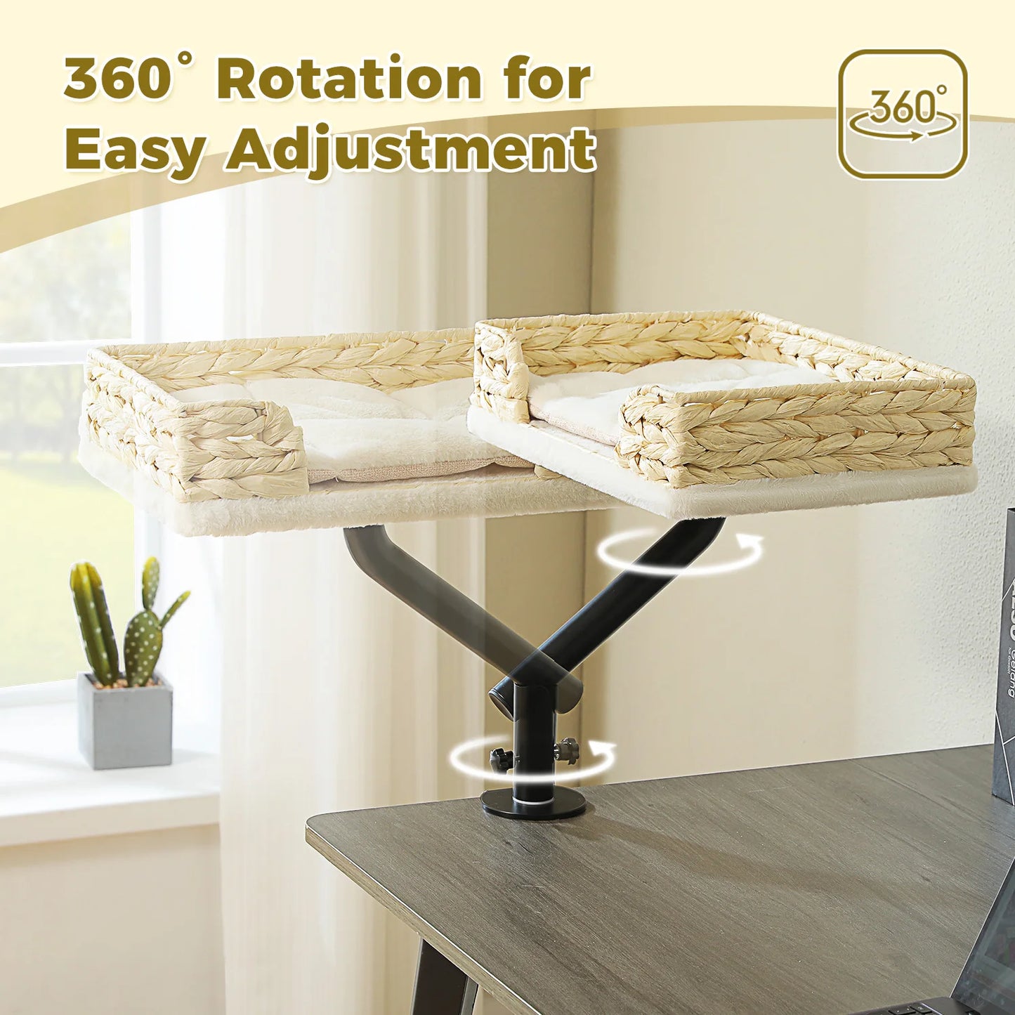 360 Rotatable Cat Desk Bed & Adjustable Table Hammock