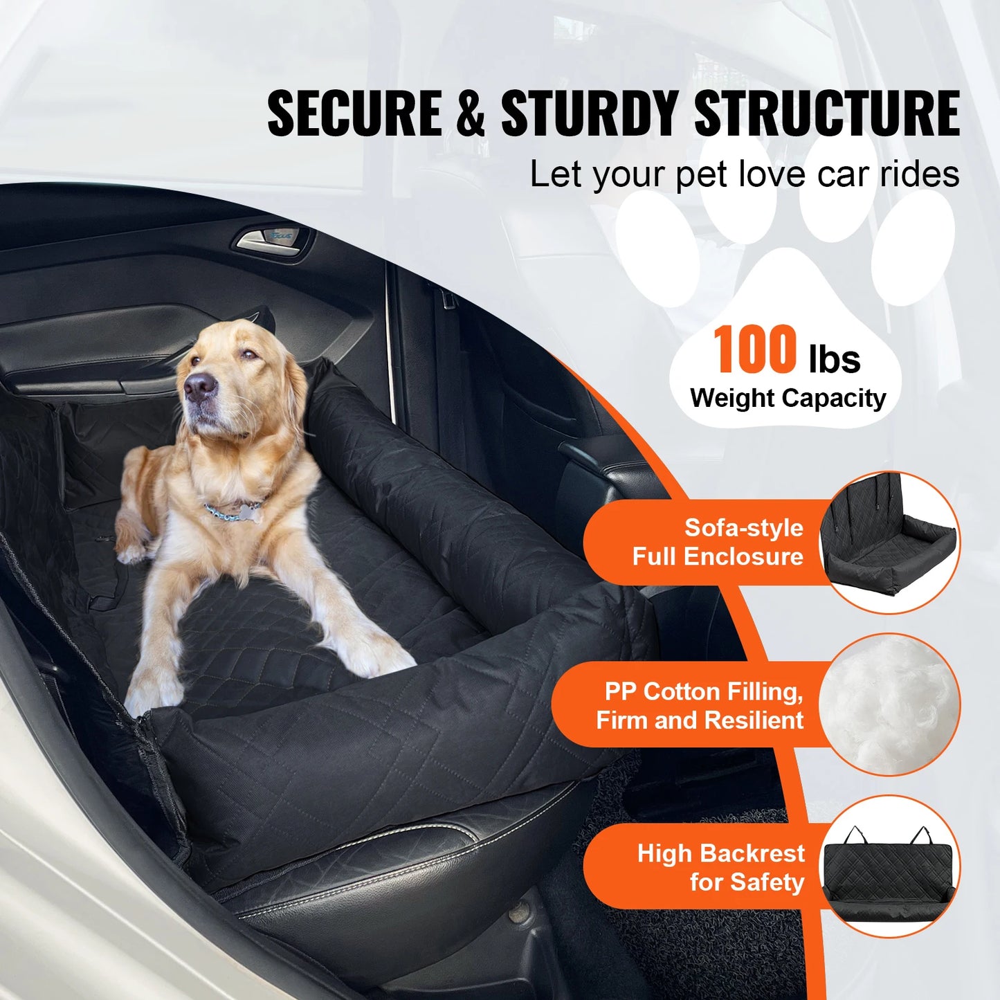 Waterproof Dog Car Booster Seat with Safety Leash