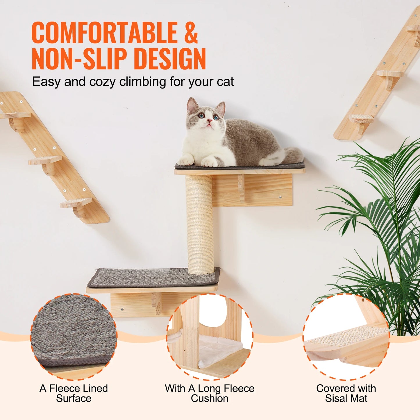 Wall-Mounted Cat Shelves with Perches, Jumping Boards & Hammock