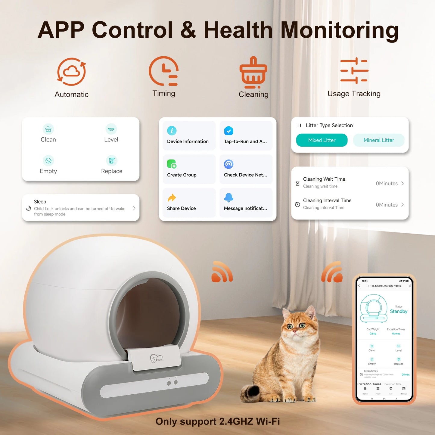 65L Self-Cleaning Cat Litter Box with WiFi App Control