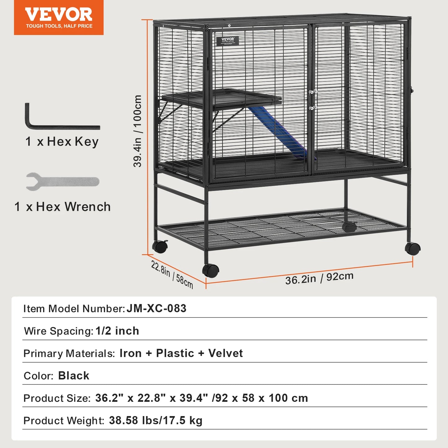 64.6" 4-Tier Rolling Metal Cage for Ferrets & Small Pets