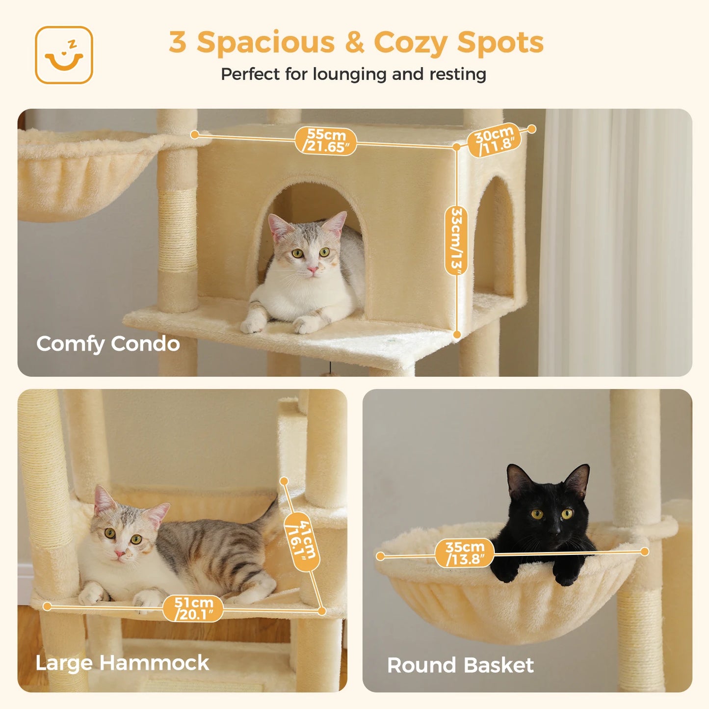 Large Cat Tree for Indoor Cats with Scratching Posts & Hammock