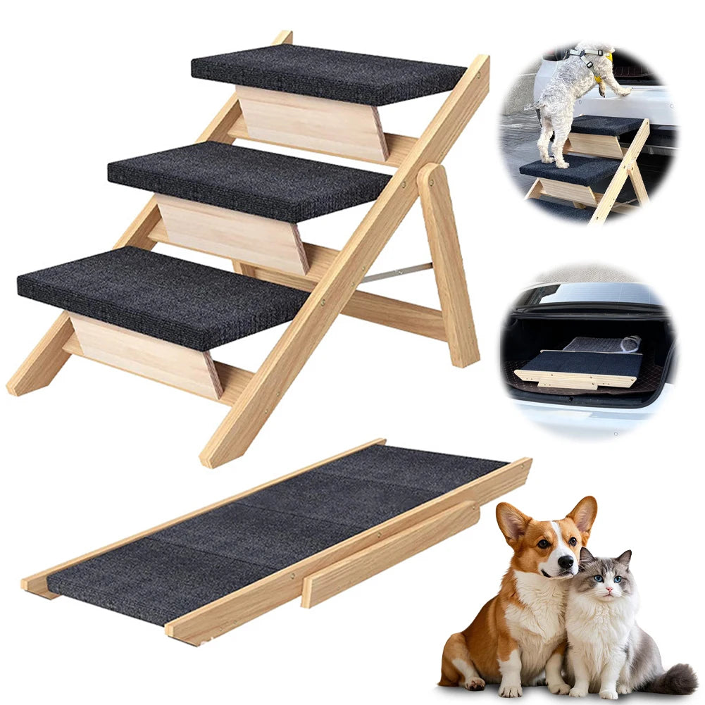 Foldable Outdoor Steps Non-slip Dog Stairs Carpeted Ramp Ladder (Third Layer)