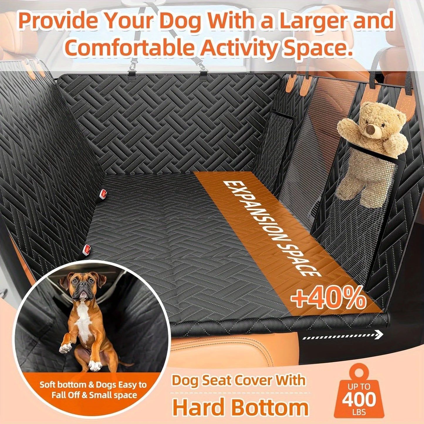 Back Seat Extender for Dogs, Hard Bottom Car Seat Cover for Dogs with Mesh Window, Waterproof Backseat Pet Cover Hard Bottom-Dog Car Seat Cover for Back Seat Dog Hammock for Car/SUV