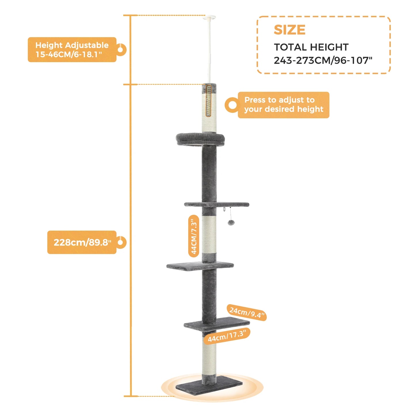Adjustable Floor-to-Ceiling Cat Tower with Scratching Posts