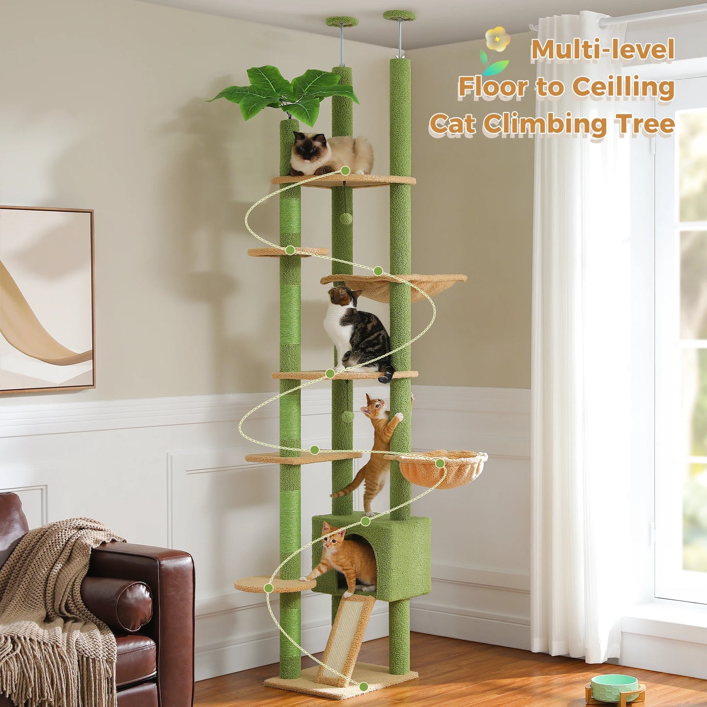 Cactus Floor-to-Ceiling Cat Tree with Condo & Hammock