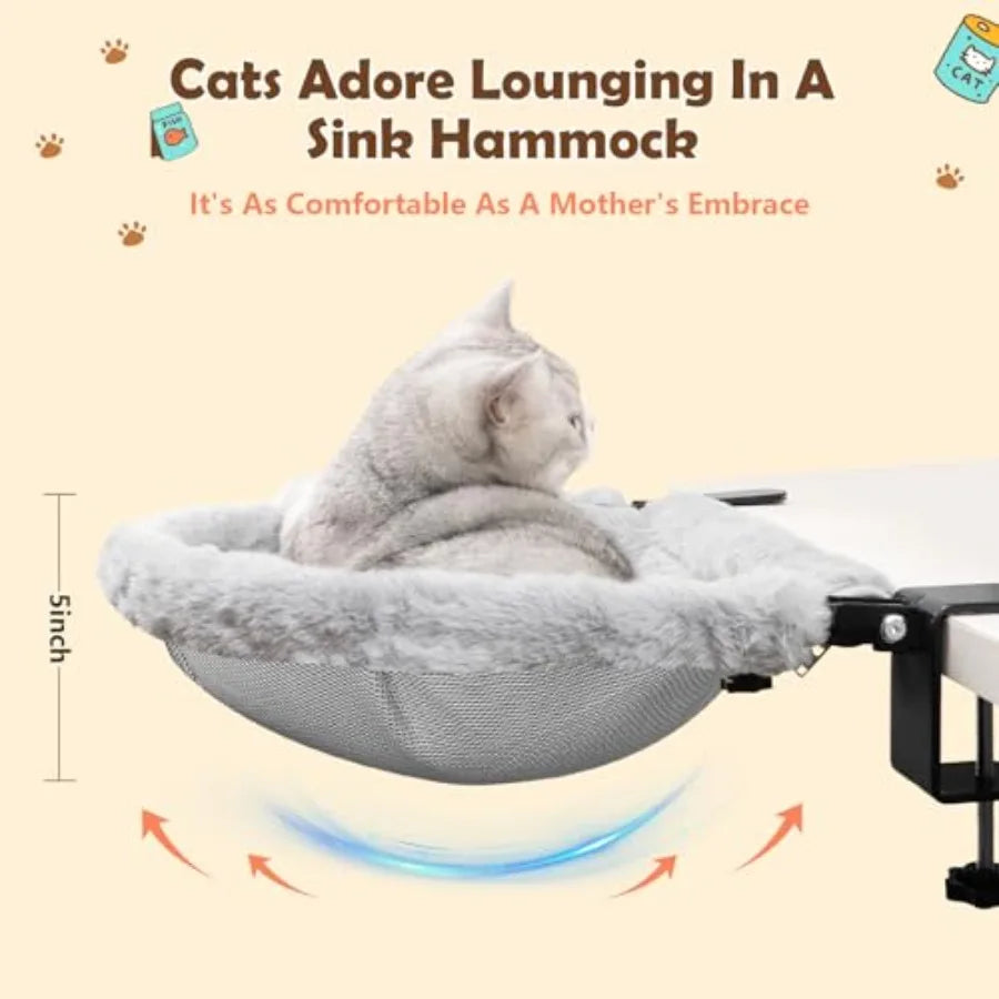 X- Cat Desk Bed 19"x15" Spacious Retreat, Dual Clamps and Sunken Hammock Design, Comfy Cat Desk Hammock with Faux Rabbit Fur Co