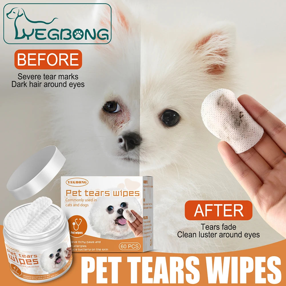 60pcs/set Paper Towels Universal Disposable Non-woven Eye Wet Wipes Ear Stain Remover Cleaning Wipes Grooming Tools Pet Supplies