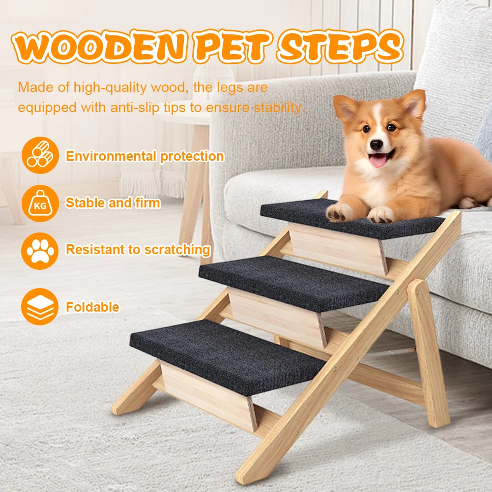 Foldable Outdoor Steps Non-slip Dog Stairs Carpeted Ramp Ladder (Third Layer)