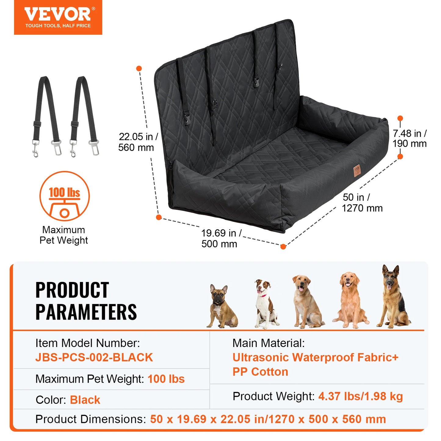 Waterproof Dog Car Booster Seat with Safety Leash