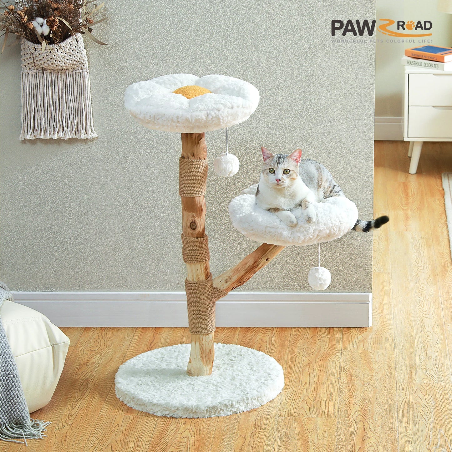 Flower Cat Tree with 2 Perches & Sisal Scratching Post - front view