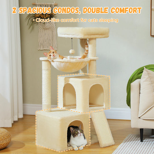 Cat Tree Tower with Natural Sisal Post, Condo & Top Perch - front view