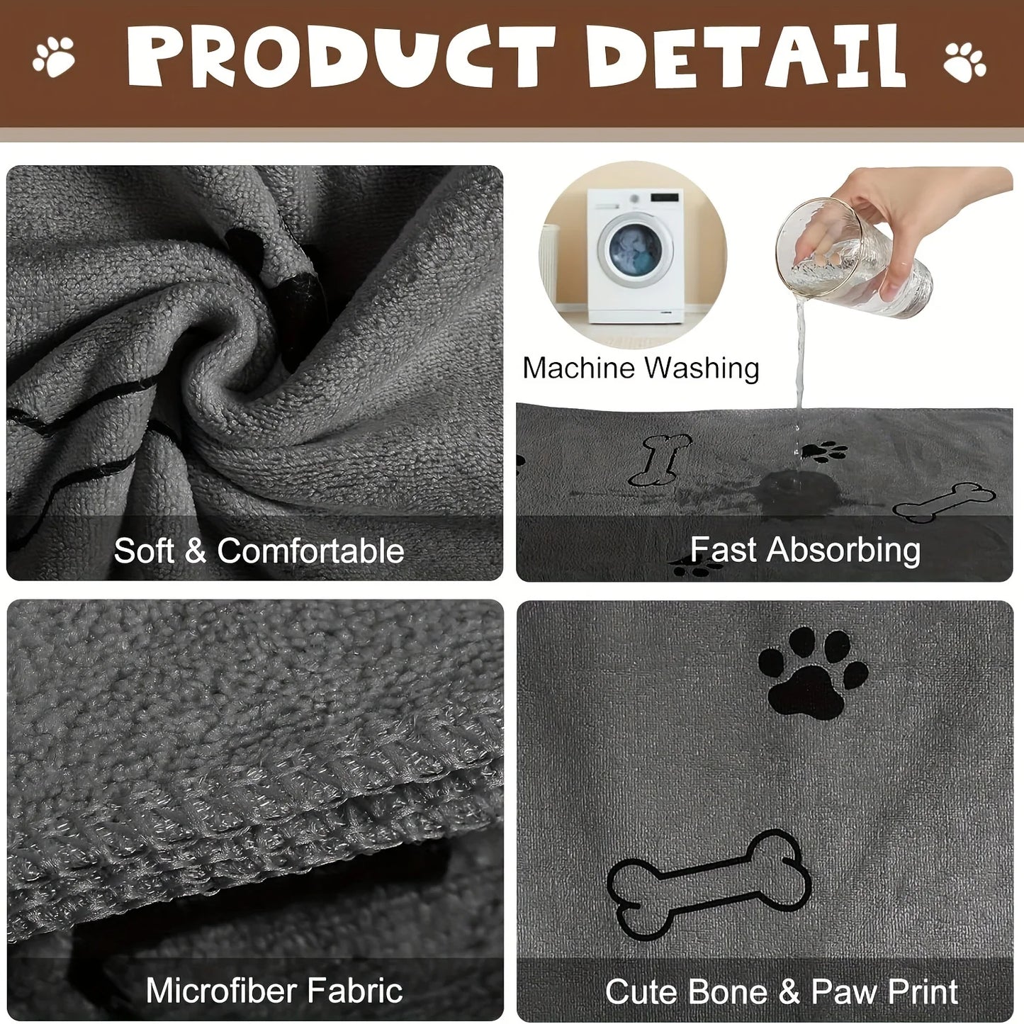 Single microfiber pet towel with powerful water absorption and quick-drying feature. Suitable for drying dogs after bathing, it can also be used as car wiping cloth, practical multi-functional daily pet supply.