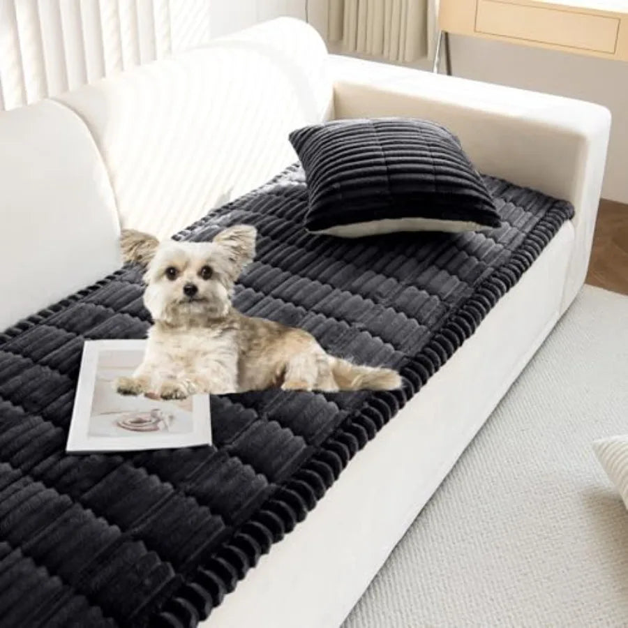 Faux Fur Plush Dog Couch Cover 3D Stripe Fuzzy Sofa Cover Non-Slip Fluffy Dog Bed Cover Pet Blanket Sofa Couch Furniture Protec