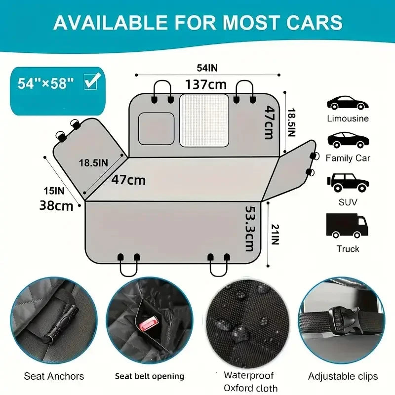 Waterproof Dog Car Seat Cover Hammock, Scratch-Proof & Nonslip