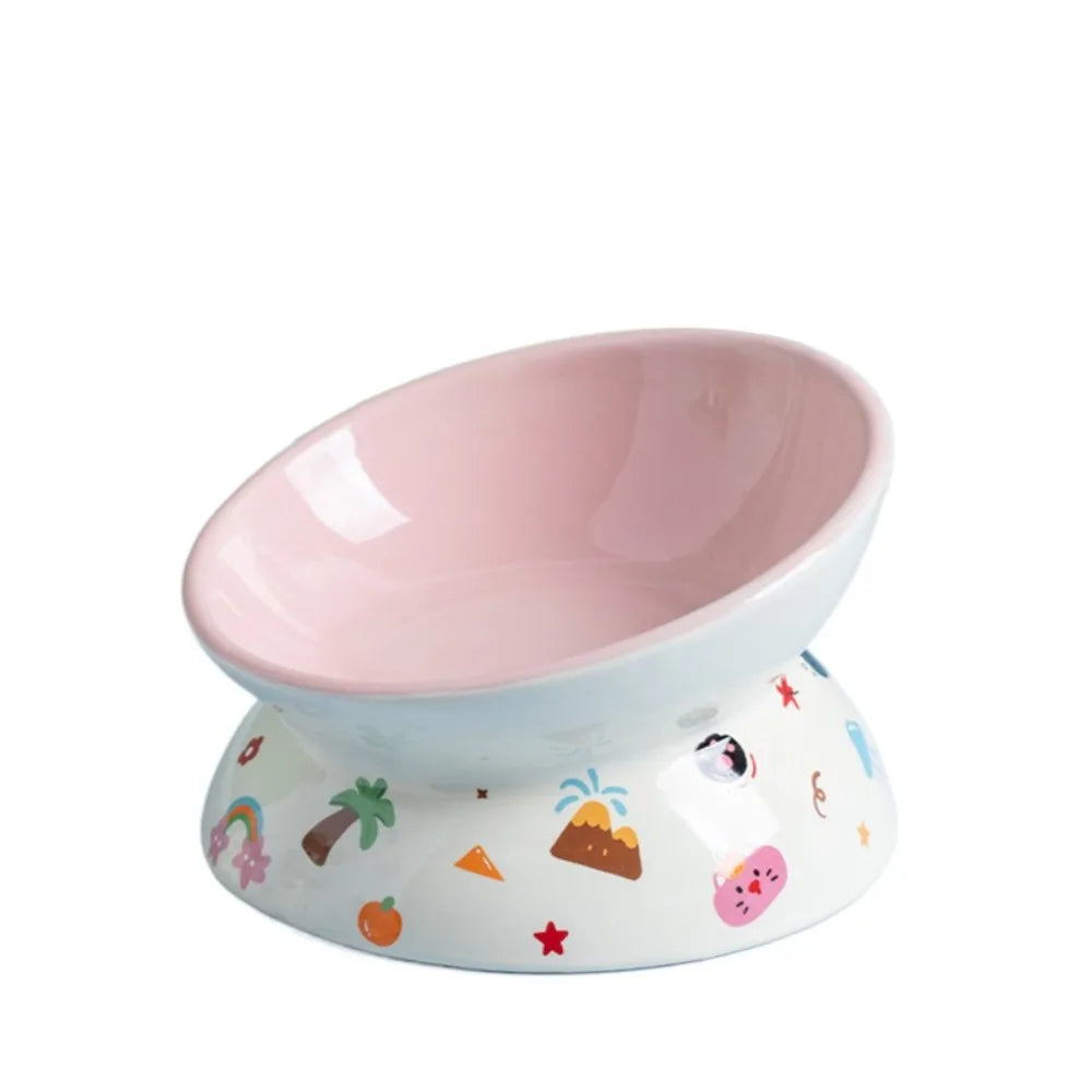 Elevated Ceramic Pet Bowl with Flat or Slanted Mouth - side angle view