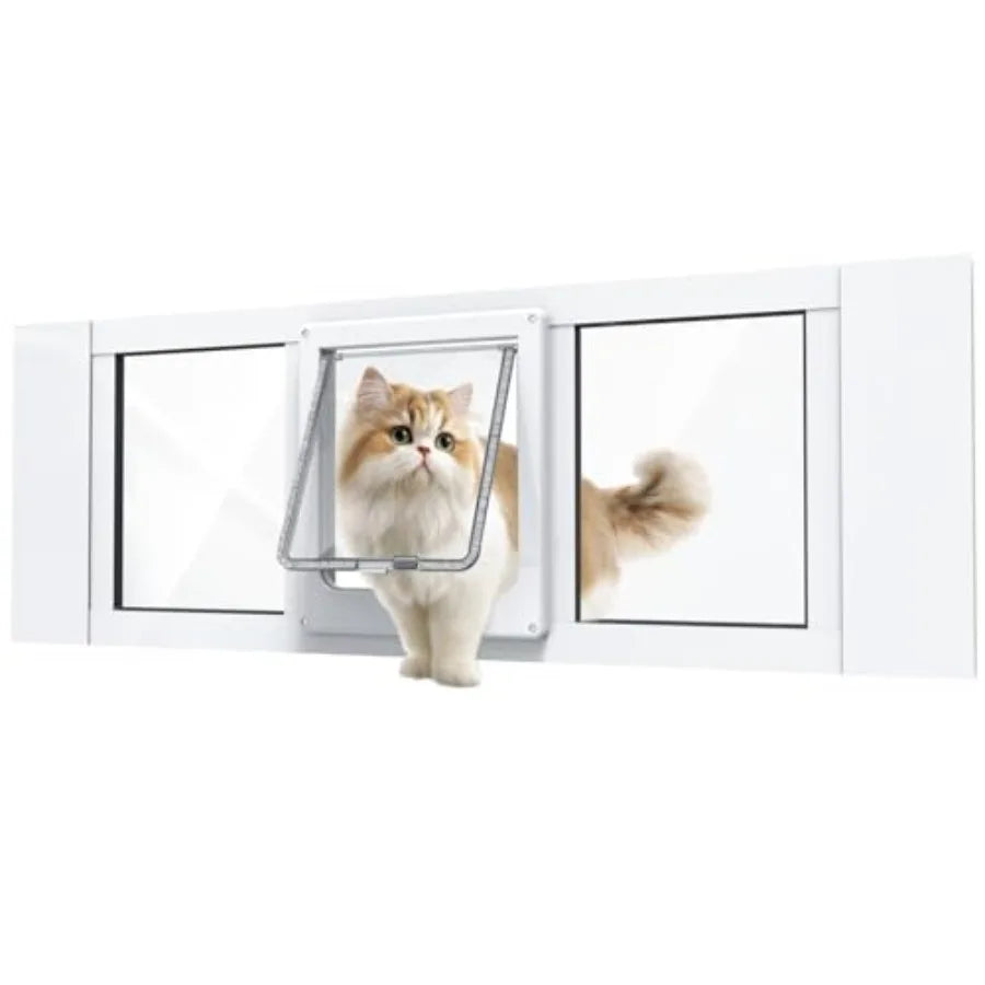 Cat Door for Window Aluminum Cat Door Window Insert with 4 Secure Lock Modes Magnectic Closure for Cats Fit Window Width 28"-32