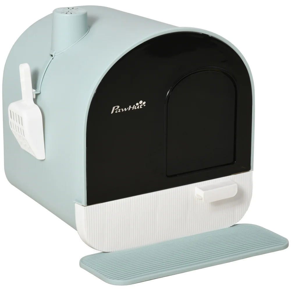 PawHut Cat Litter Box with Lid, Covered for Indoor Cats, Comes with Tray, Scoop, Filter, 17" x 17" x 18.5", Green
