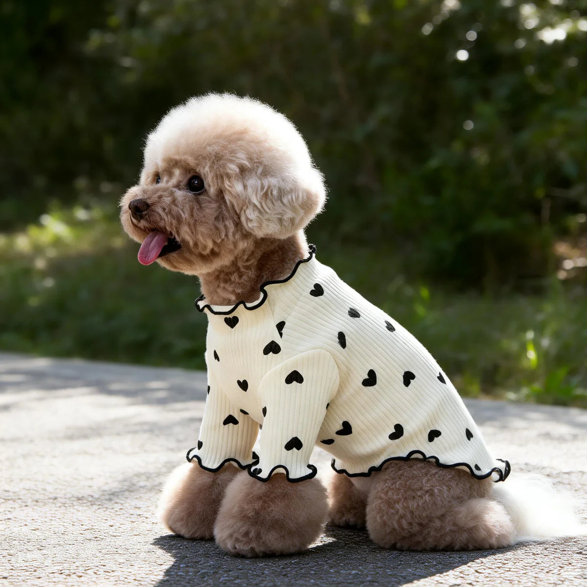 Stretch Ribbed Heart Pattern Pet T-Shirt for Dogs & Cats