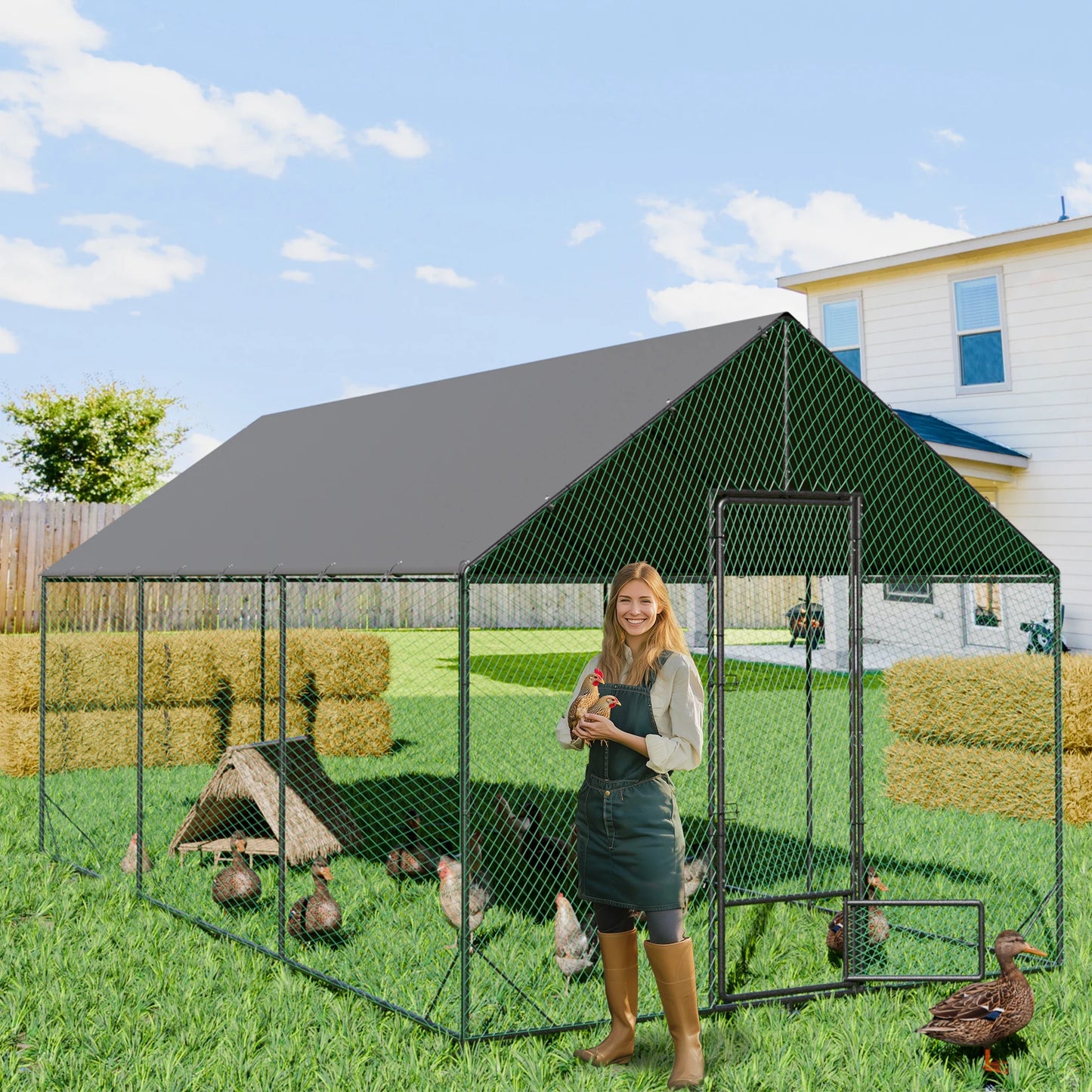 Walk-In Metal Chicken Coop with Cover and Netting main product image
