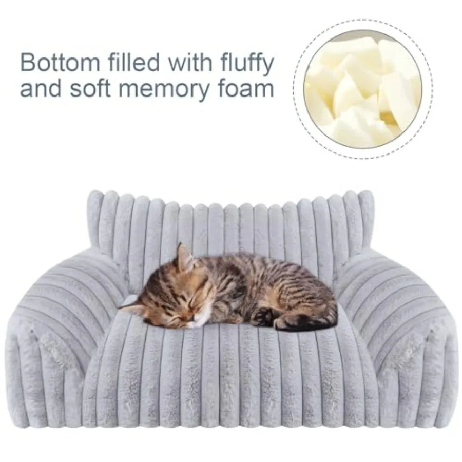 Cute Cat Couch Bed for Indoor Cats, Fluffy Pet Cat Sofa with Premium Soft Corduroy Fleece, Cute Dog Beds for Dogs, Fuzzy Puppy