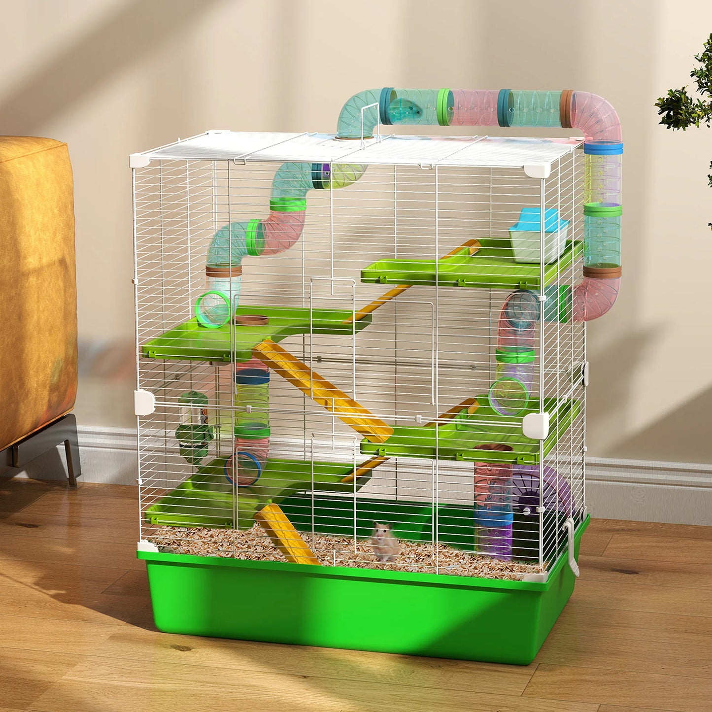PawHut Extra Large 23" Hamster Cage with Tubes and Tunnels, Portable Carry Handles, Rat House and Habitats Big 5-Tier Design, Mouse Cage Includes Exercise Wheel, Water Bottle, Food Dish JUYHGV
