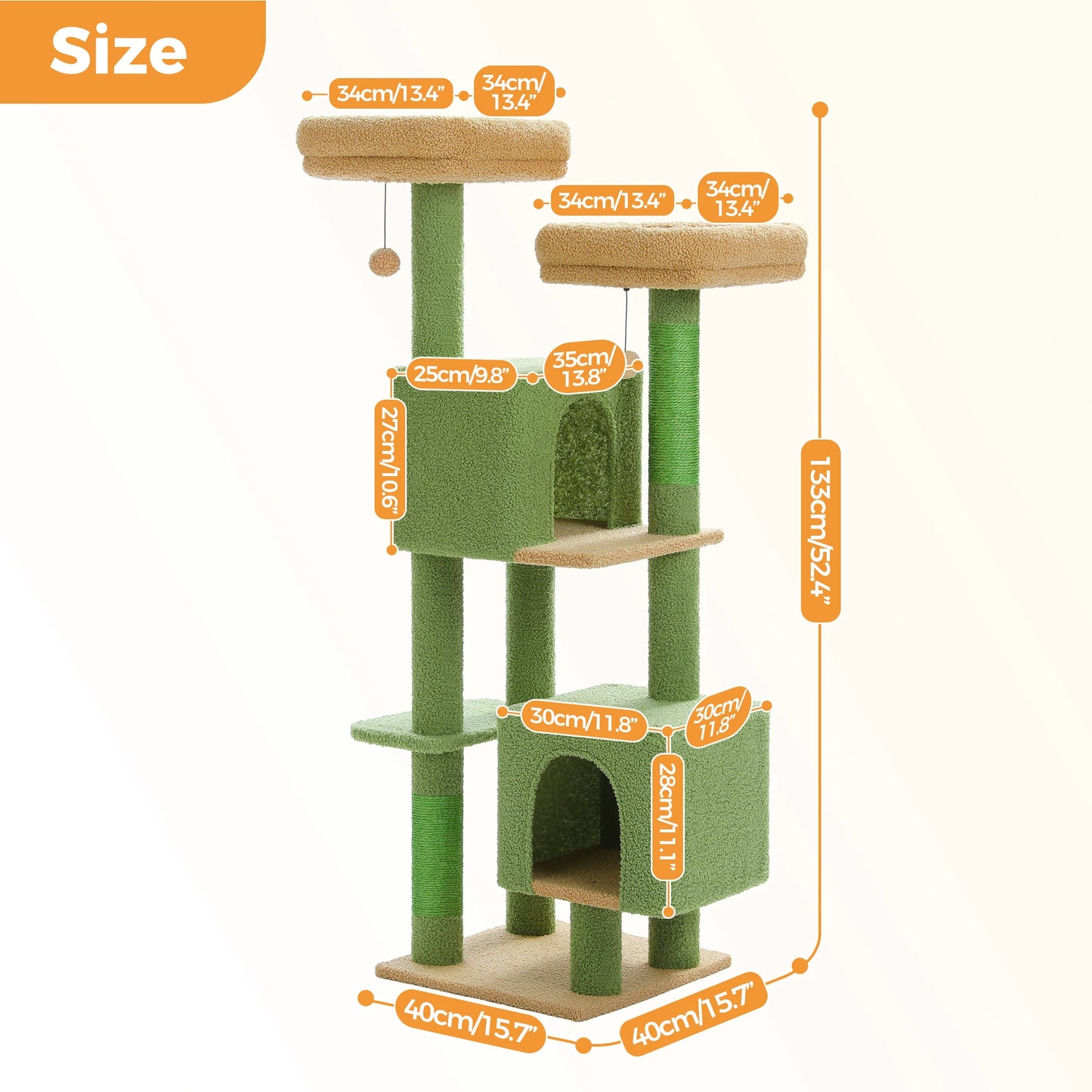 Cactus Cat Tree 133cm with Perches, Condos & Scratching Posts