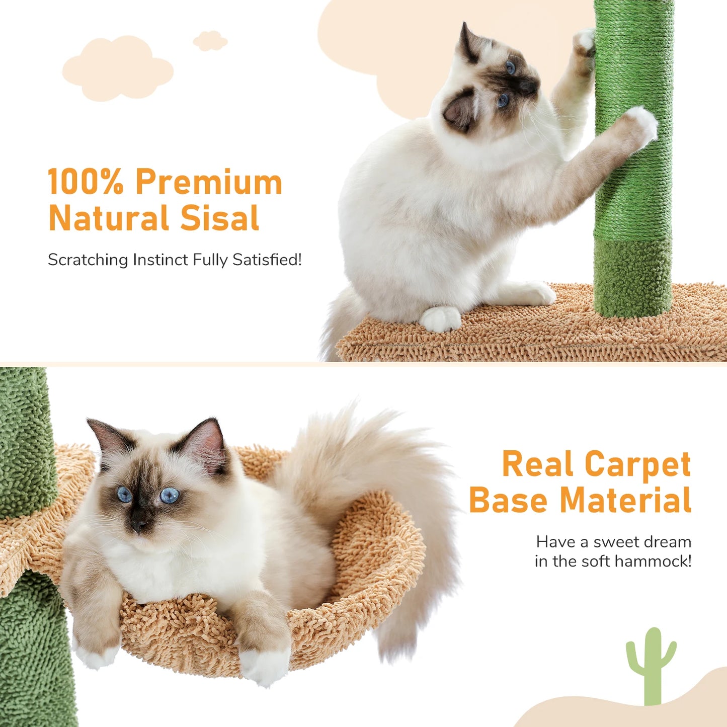 5-Tier Cactus Cat Tower with Scratching Posts & Hammock