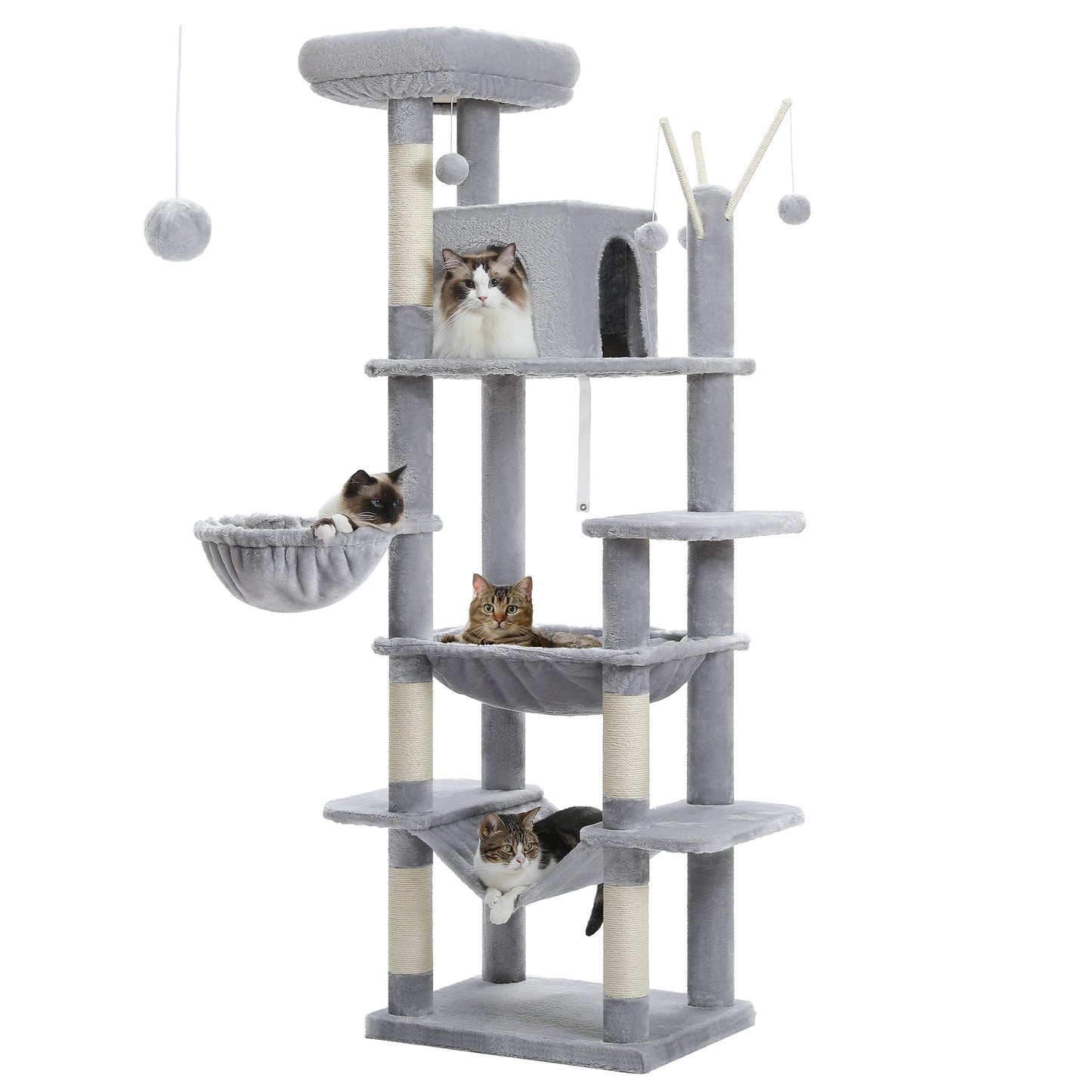 Large Multi-Level Cat Tree with Plush Condos, Perches & Caves