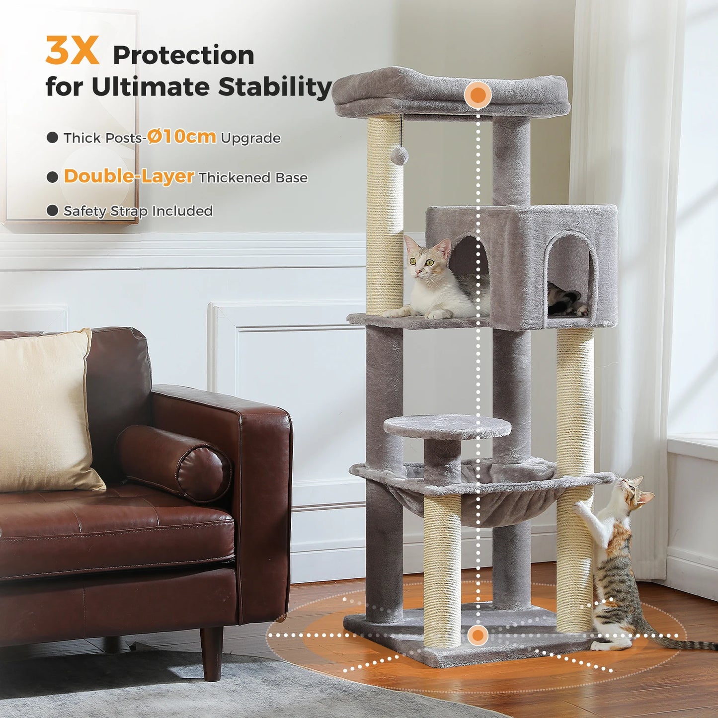 Heavy-Duty Large Cat Tree Tower with Condo, Hammock & Posts