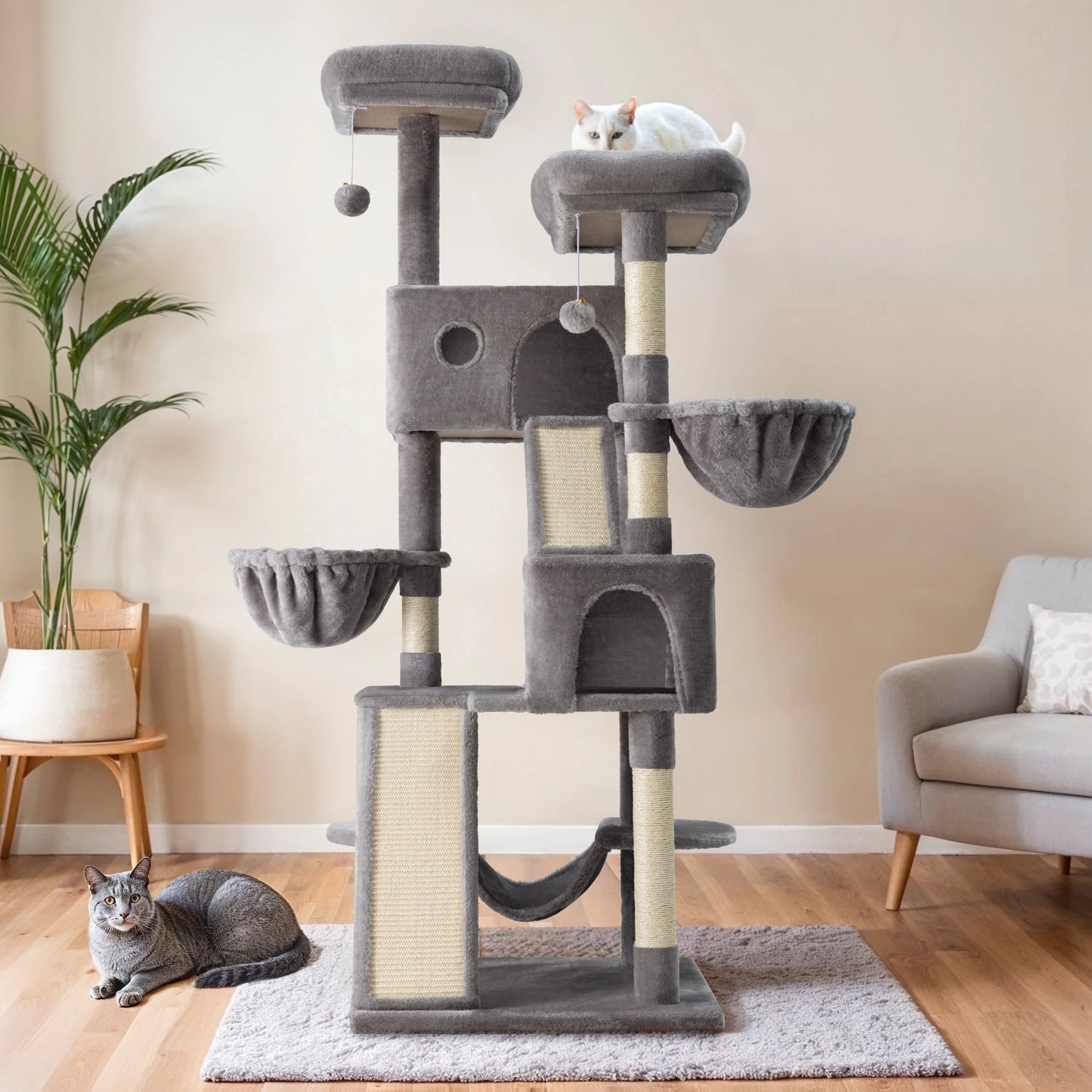 65in Large Multi-Level Cat Tree Tower with Plush Perches & Baskets