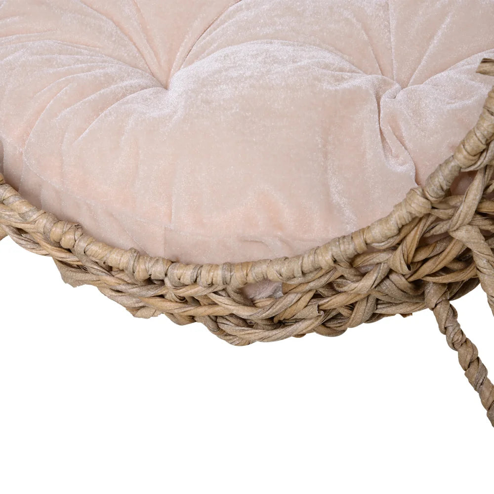 PawHut 20.5" Weaved Cat Bed: Elevated Hand-woven Braided Banana Leaf Kitten House Condo with Cushion, Beige
