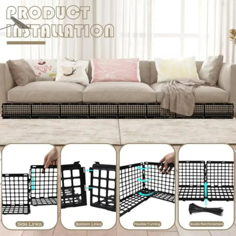 Pcs Under Couch Blocker for Bed Adjustable Furniture Plastic Under Bed Blocker with 30 Ties Black Couch Barriers for Dogs Pets