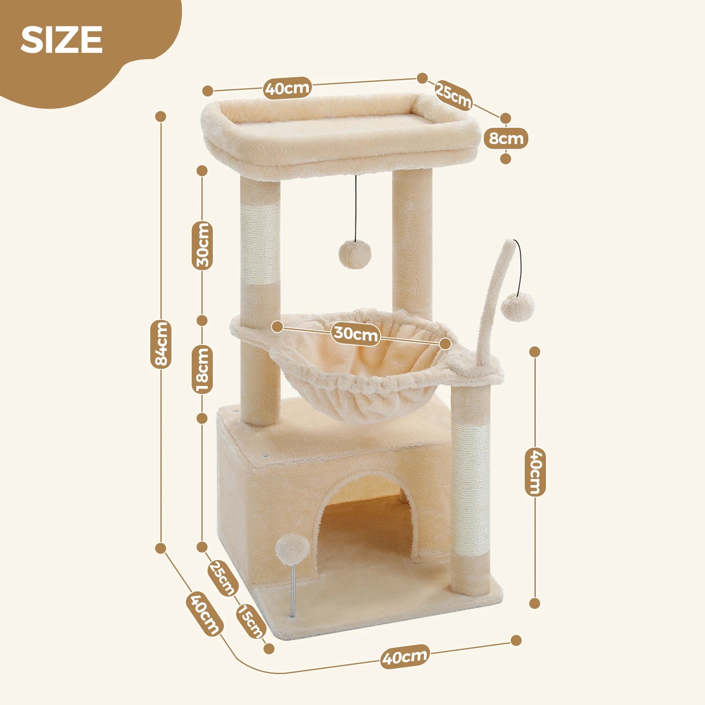 Cat Tree Tower with Natural Sisal Post, Condo & Top Perch