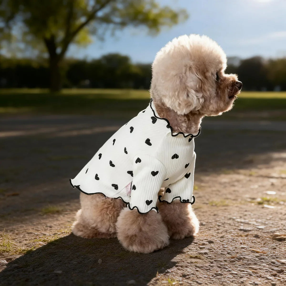 Stretch Ribbed Heart Pattern Pet T-Shirt for Dogs & Cats