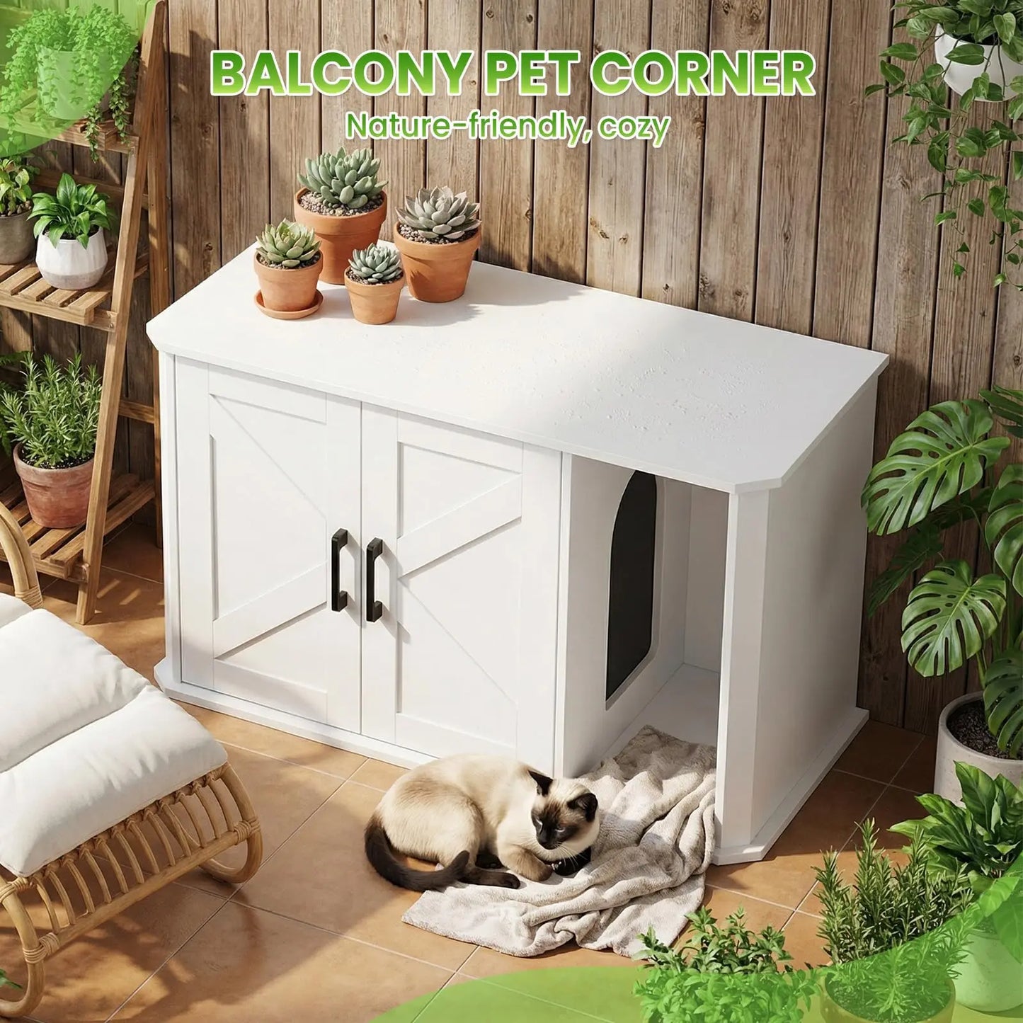 Hidden Cat Litter Box Enclosure Furniture Wooden Cat Washroom Cabinet With Double Doors Side Entry Modern Pet House End Table