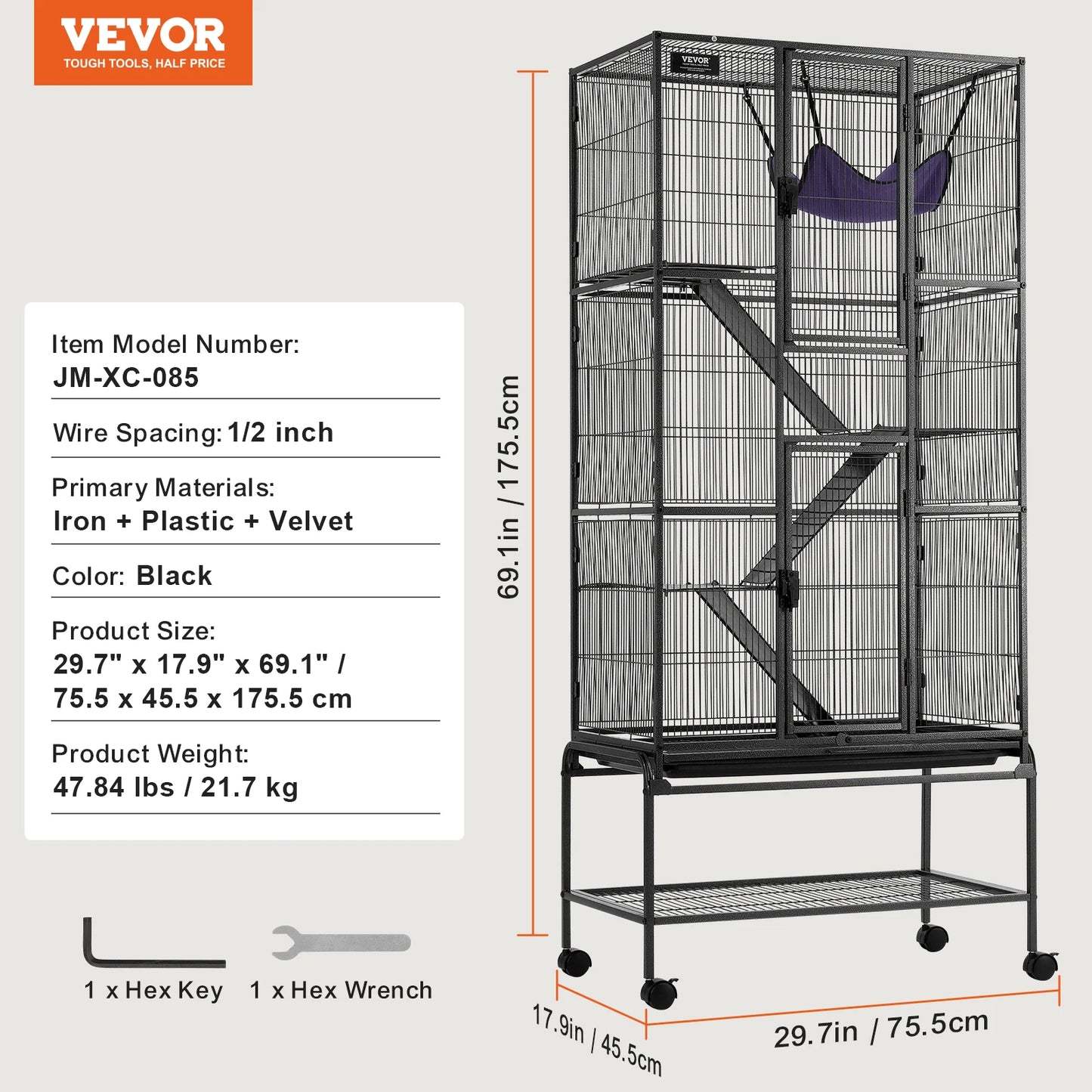64.6" 4-Tier Rolling Metal Cage for Ferrets & Small Pets
