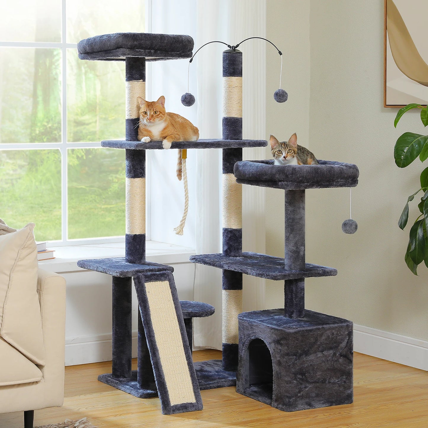 Multi-Level Cat Tree with Sisal Scratching Posts & Soft Perch - front view
