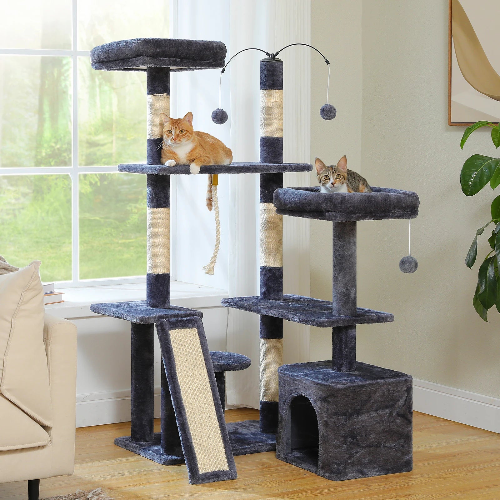 Multi-Level Cat Tree with Sisal Scratching Posts & Soft Perch - front view