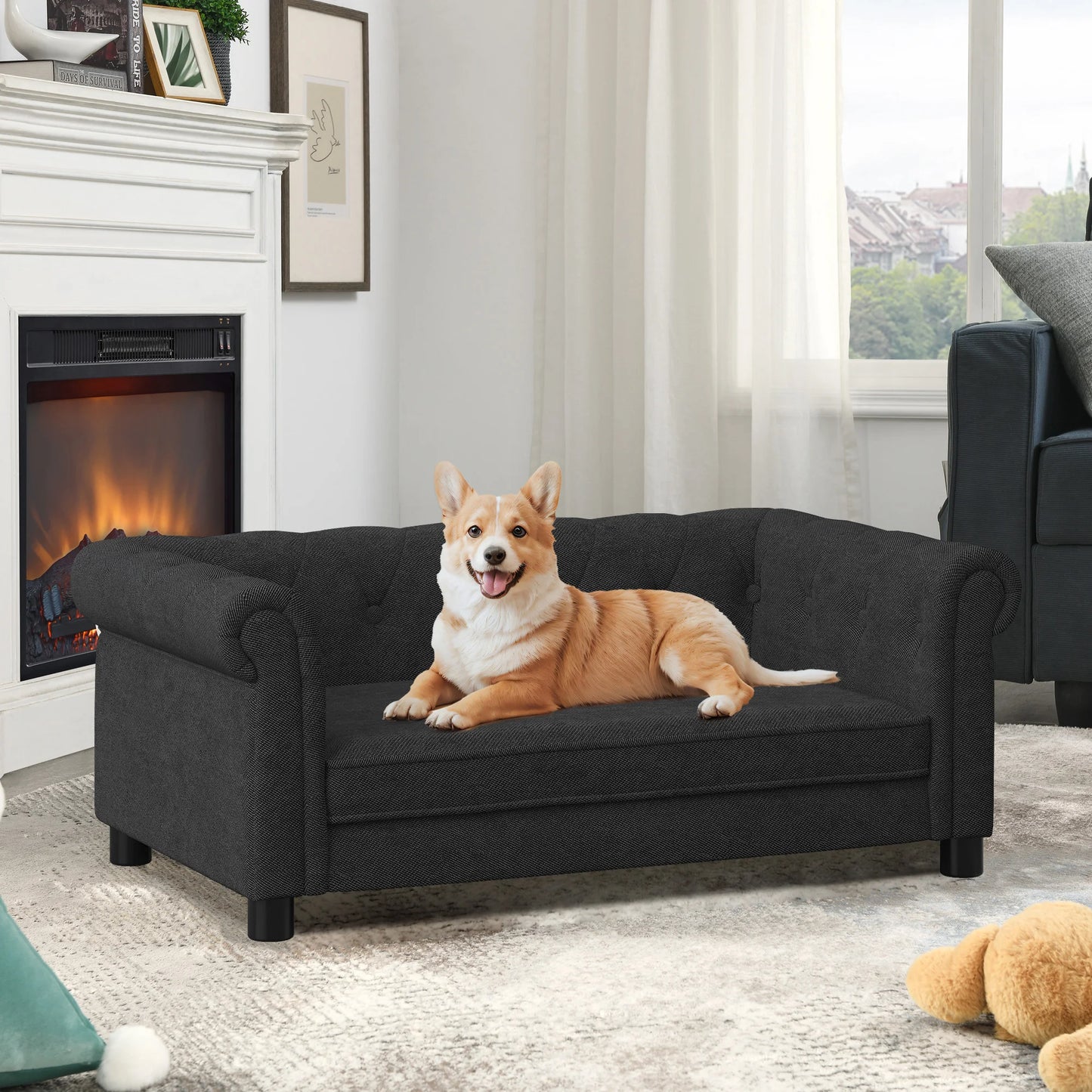 Ye Elegant Rectangle Elevated Dog Sofa Bed for Small and Medium Dogs, Comfortable Couch, Modern & Stylish, Beige, Durable