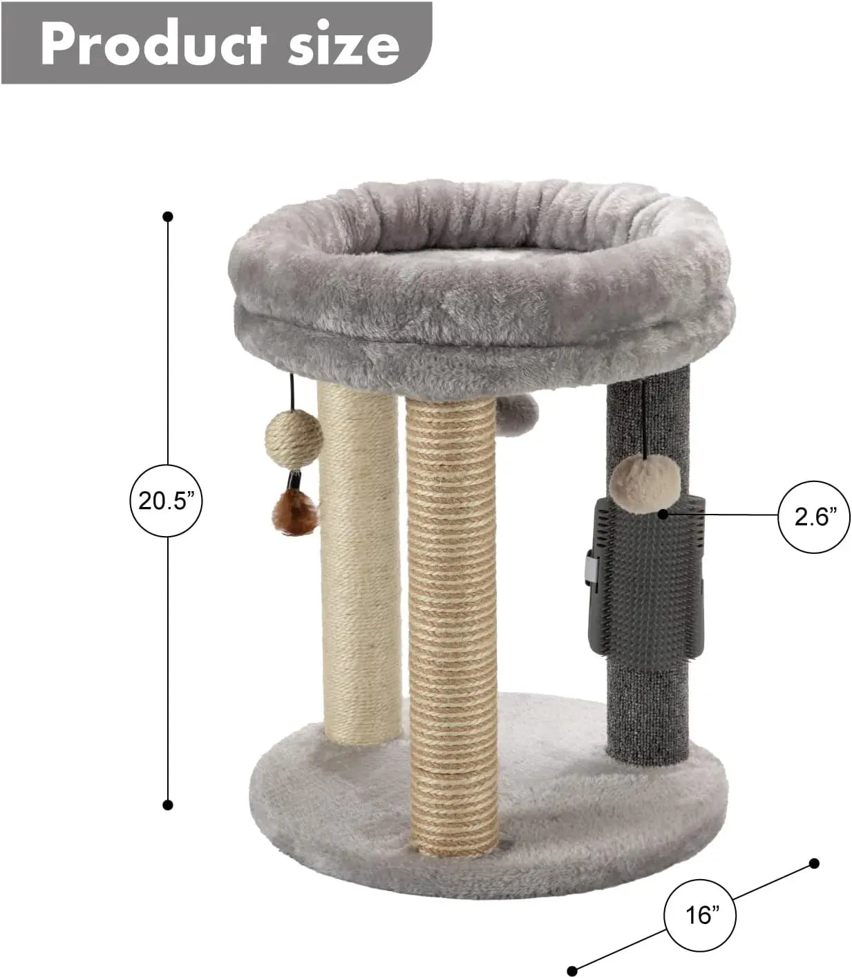 4in1 Cat Tree with Scratching Posts, Soft Bed, Hanging Toys & Massage Brush for Indoor Cats