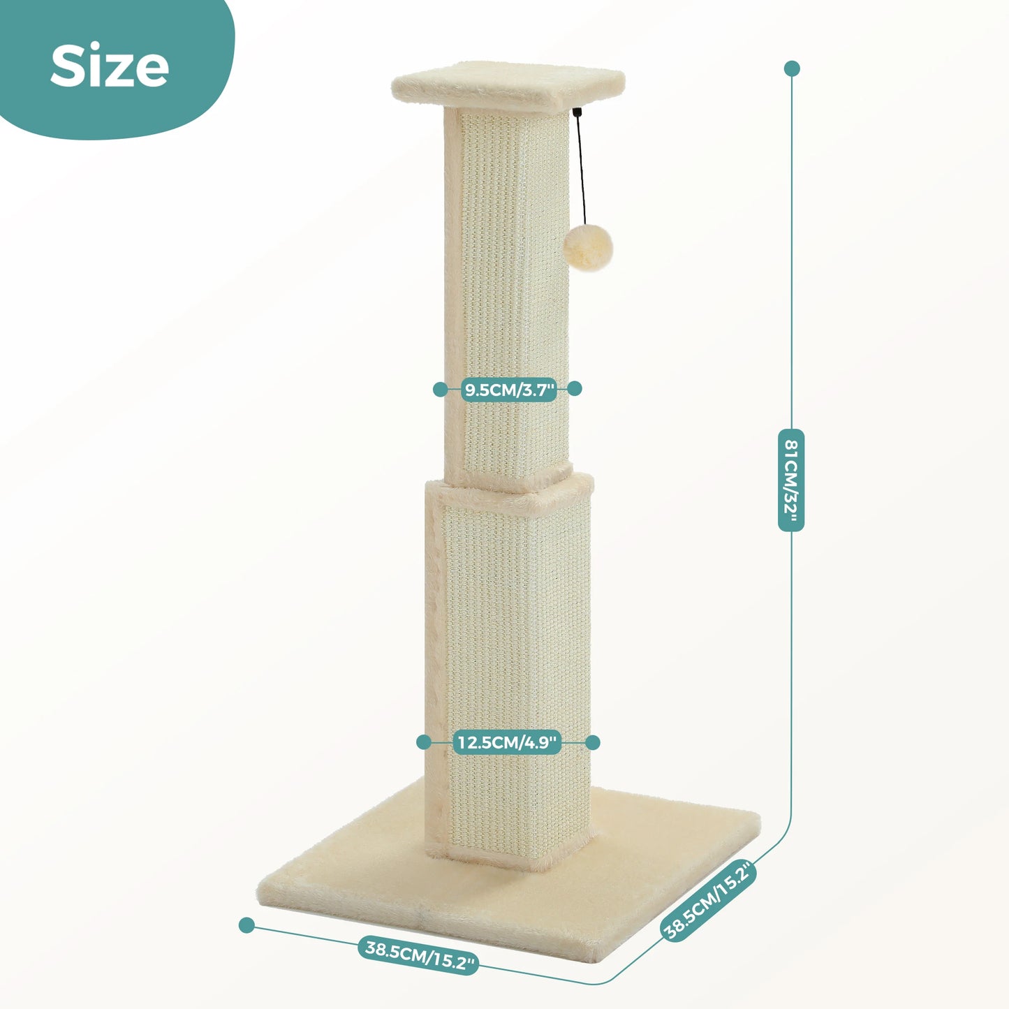 Large Cat Scratching Post with Woven Sisal & Dangling Ball