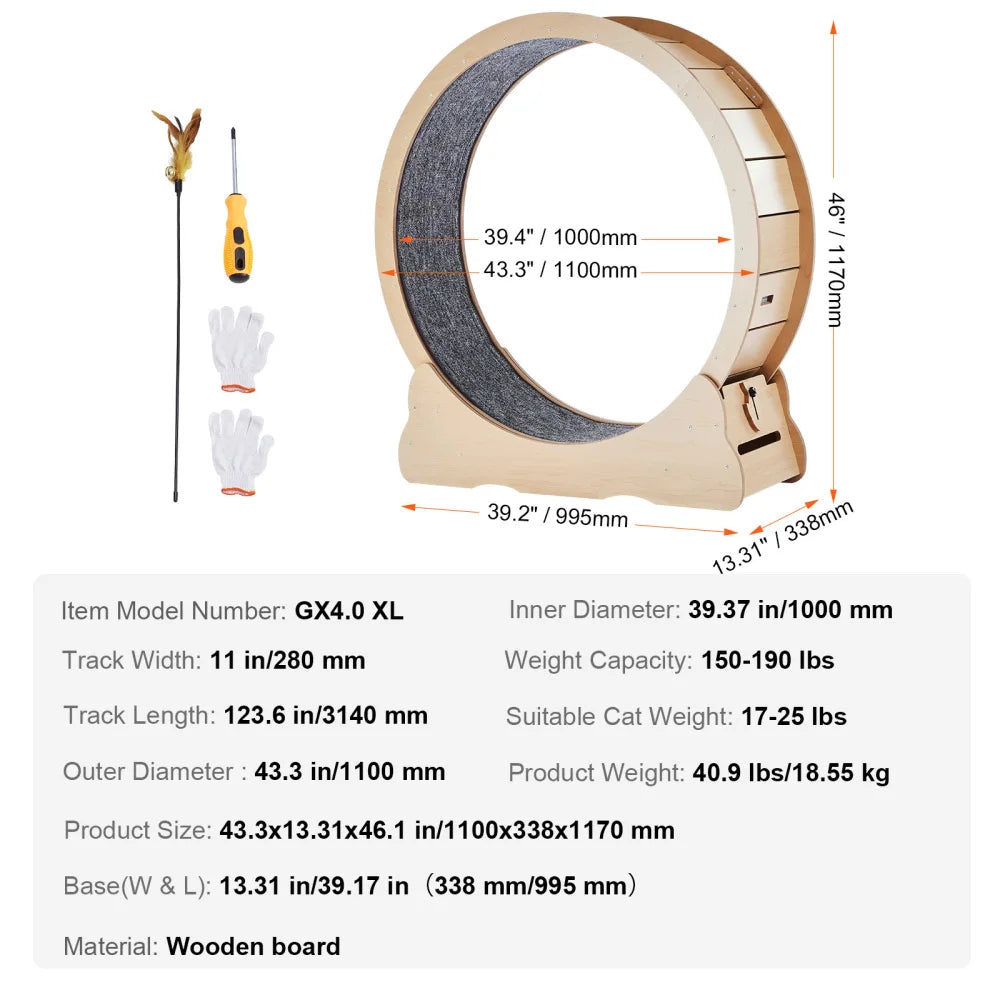 Ye 43.3" Large Yellow Cat Exercise Wheel - Indoor Cat Treadmill